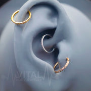 18G Hinged Nose Ring with CZ Paved Stones - Surgical Steel - Seamless Clicker