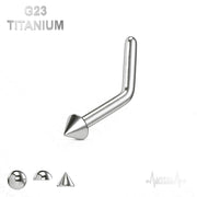18G/20G titanium L-bend nose stud with ball, dome, or spike ends for secure and comfortable wear