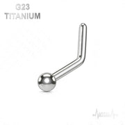 18G and 20G titanium L-bend nose stud with ball, dome, or spike ends for secure and irritation-free wear