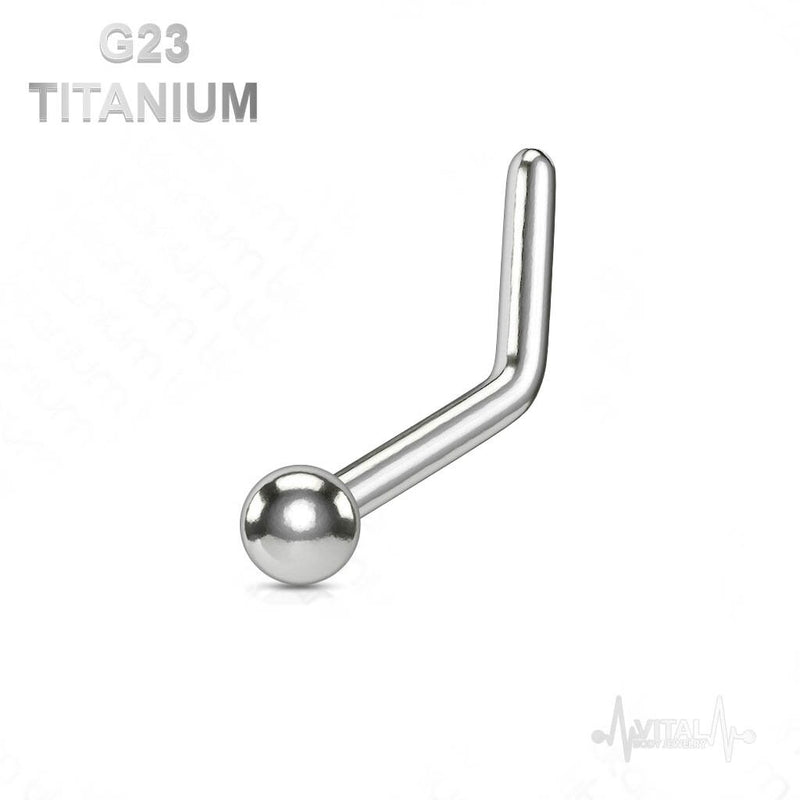 18G and 20G titanium L-bend nose stud with ball, dome, or spike ends for secure and irritation-free wear
