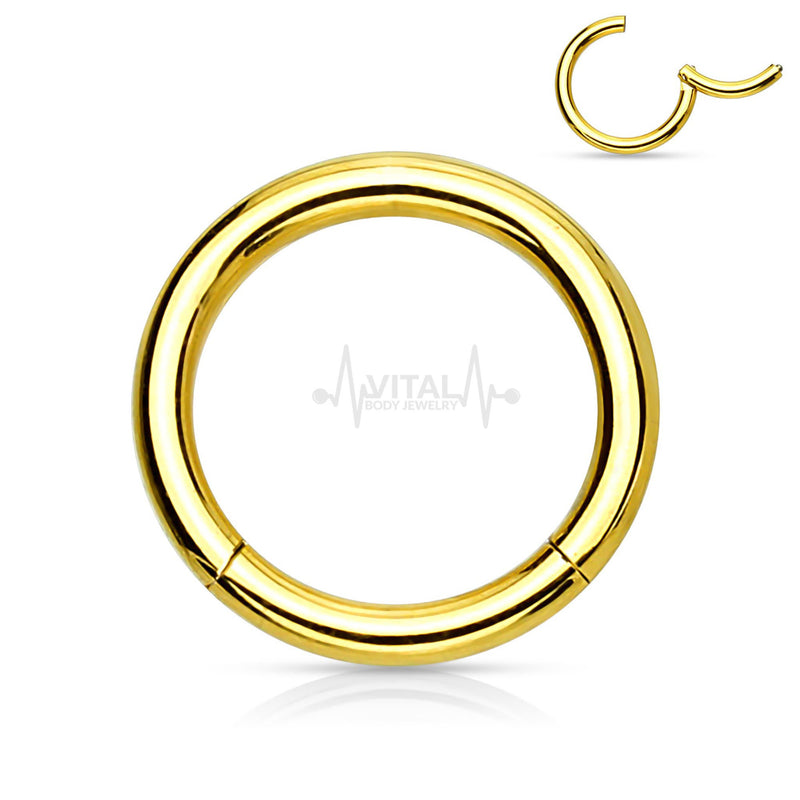 18G titanium septum ring with hinged segment design for easy wear and irritation-free comfort, suitable for various piercings.