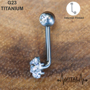 14G G23 Titanium Vertical Hood, VCH Barbell, Flower Jewel, Internally Threaded - Vital Body Jewelry