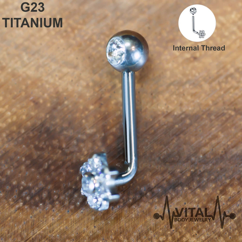 14G G23 Titanium Vertical Hood, VCH Barbell, Flower Jewel, Internally Threaded - Vital Body Jewelry