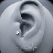 16G surgical steel labret stud with prong set cubic zirconia gem, available in various lengths and ball sizes for comfortable wear