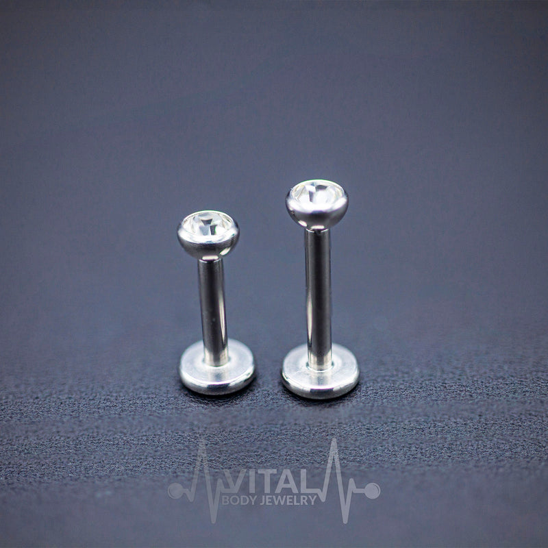 16G Labrets - Internally threaded - Surgical Steel - Press Fit - Cubic Zirconia with a Shiny Clear Diamond Gem