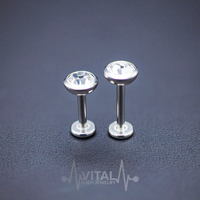 16G Labrets - Internally threaded - Surgical Steel - Press Fit - Cubic Zirconia with a Shiny Clear Diamond Gem