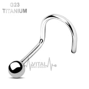 18G titanium corkscrew nose stud with ball, dome, or spike end options for versatile styling and comfortable wear.