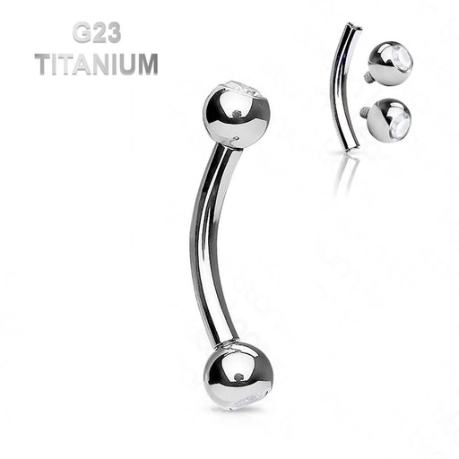 Titanium • Eyebrow Ring, 16G, Curved Barbell, Cubic Zirconia, Clear Diamond Gem Balls, Internally Threaded • Vital Body Jewelry