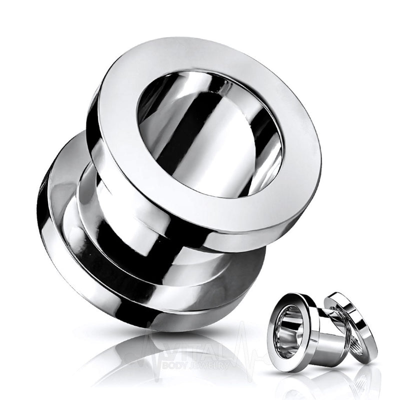 10G stainless steel screw fit flesh tunnels with a smooth finish, hypoallergenic design for sensitive skin, perfect for all-day wear.