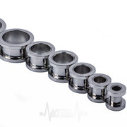 10G stainless steel screw fit flesh tunnels with hypoallergenic properties, designed for comfortable all-day wear, available in 1" size.