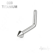 18G/20G titanium L-bend nose stud with ball, dome, or spike ends for secure and comfortable wear