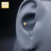 16G & 18G 14K Gold Threadless Heart Shape Labrets Stud, Pushpin action, Yellow and White Gold - Vital Body Jewelry