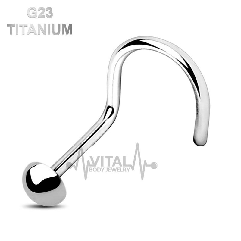 18G titanium corkscrew nose stud with ball, dome, or spike end options for versatile styling