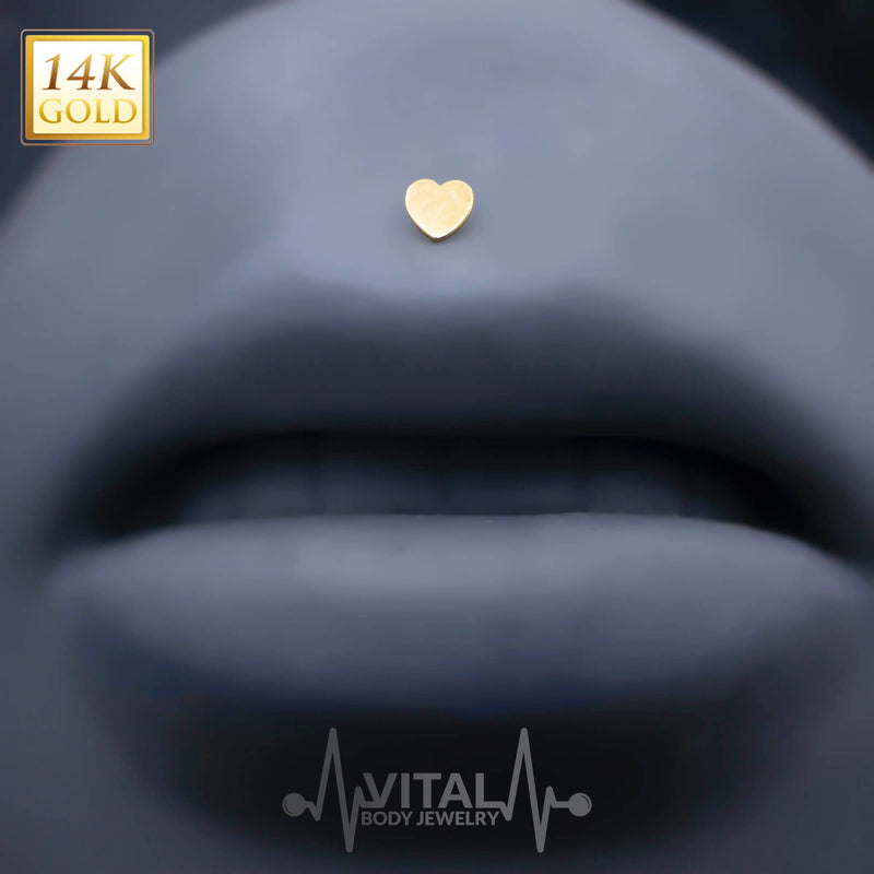 16G & 18G 14K Gold Threadless Heart Shape Labrets Stud, Pushpin action, Yellow and White Gold - Vital Body Jewelry