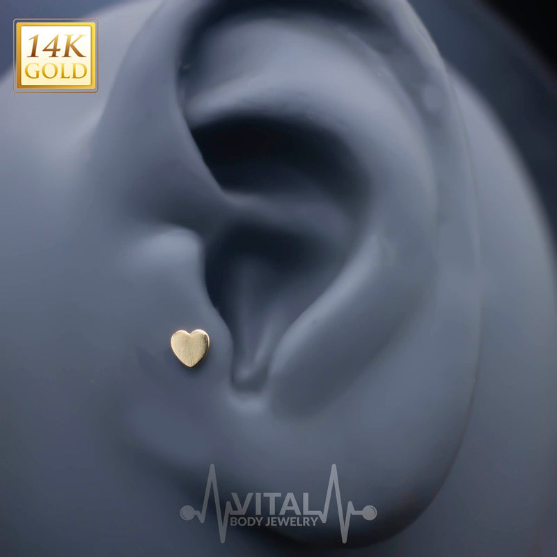 16G & 18G 14K Gold Threadless Heart Shape Labrets Stud, Pushpin action, Yellow and White Gold - Vital Body Jewelry