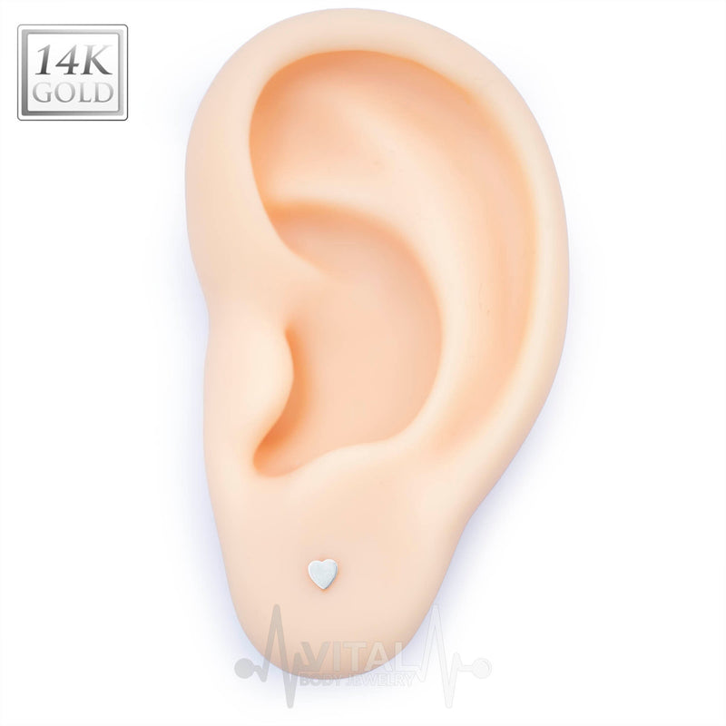 16G & 18G 14K Gold Threadless Heart Shape Labrets Stud, Pushpin action, Yellow and White Gold - Vital Body Jewelry