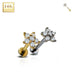 16G 14k gold threadless labret stud with clear cubic zirconia flower top for versatile cartilage and lip piercings