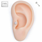 14k Gold Threadless Labret with Clear CZ Gems, Push-In Zircon set Flower Tops -  For Ear Cartilage, Eyebrow, Nose and More