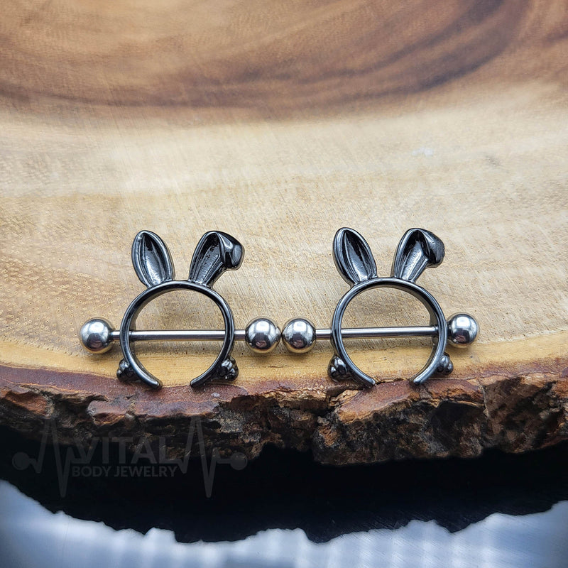 Pair of Bunny Nipple Rings 14G 316L Stainless Steel Barbell