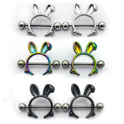 14G surgical steel nipple shields with playful bunny design for comfortable everyday wear