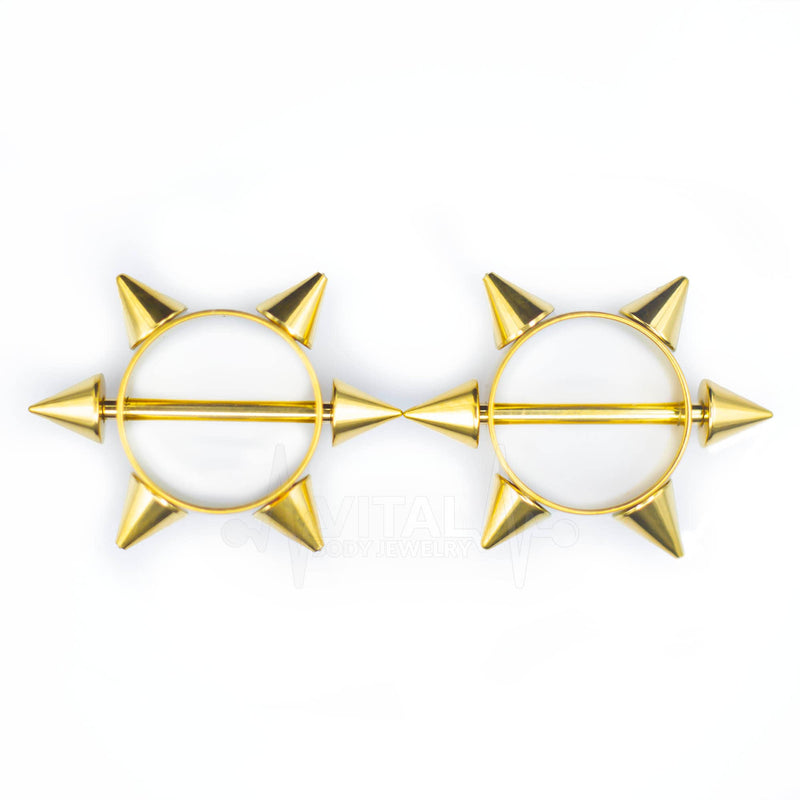 Surgical Steel • Nipple Shield, 6 Point Spike Star, 14G, Externally Threaded, Sold By Pair Only • Vital Body Jewelry