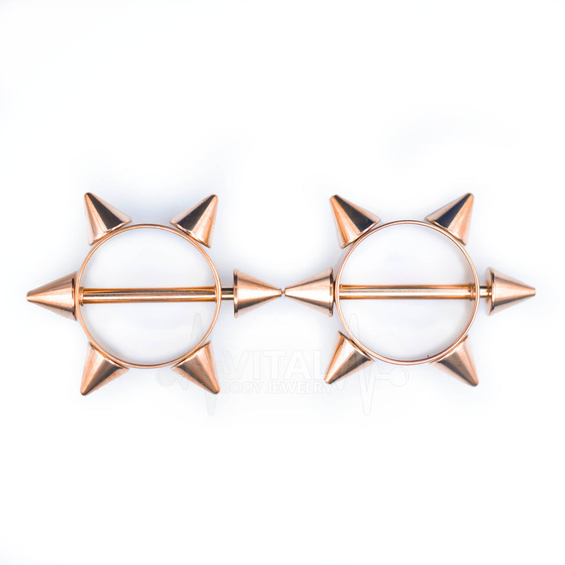 Surgical Steel • Nipple Shield, 6 Point Spike Star, 14G, Externally Threaded, Sold By Pair Only • Vital Body Jewelry