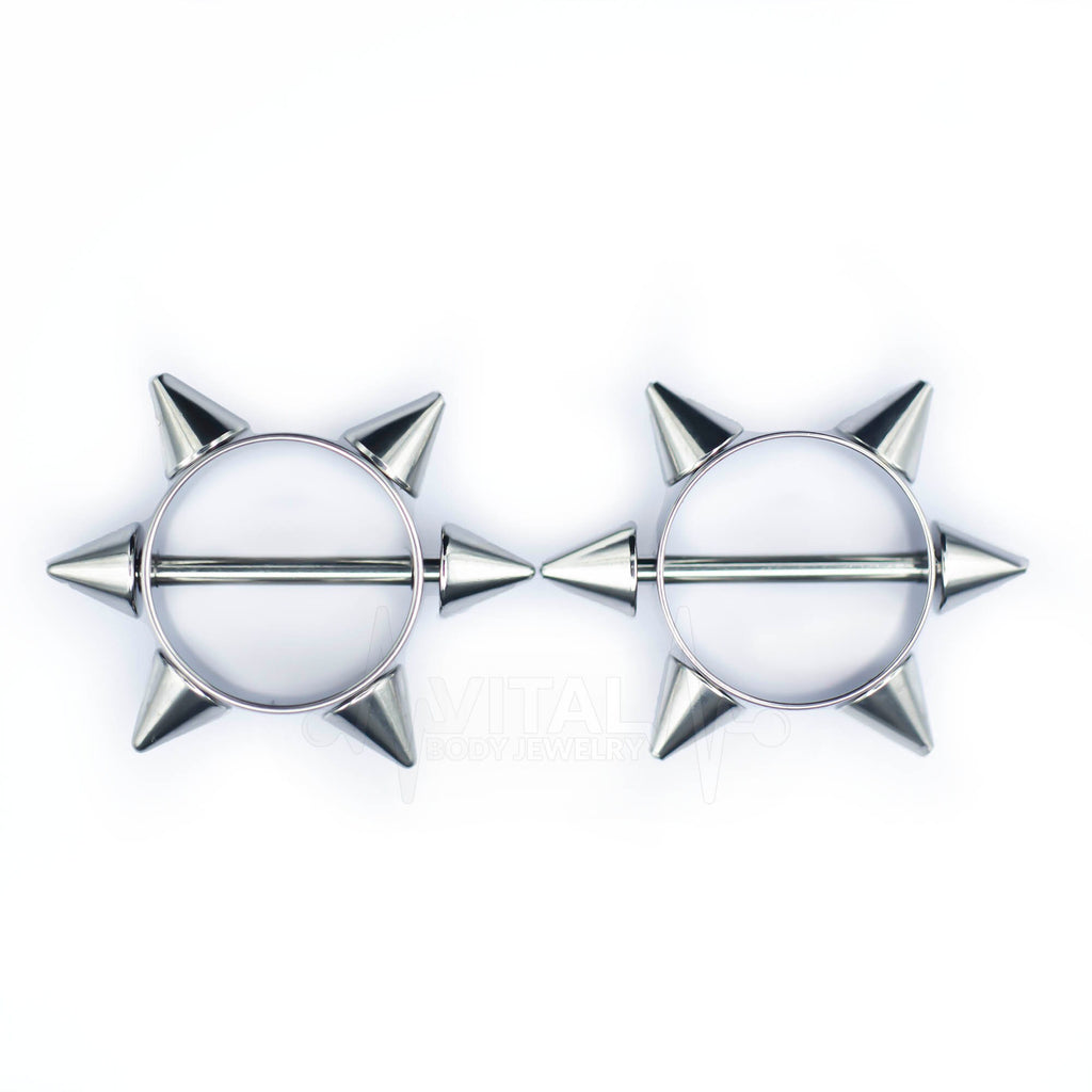 Silver spikes nipple piercing shield set 14g silver 316L stainless ste –  Siren Body Jewelry