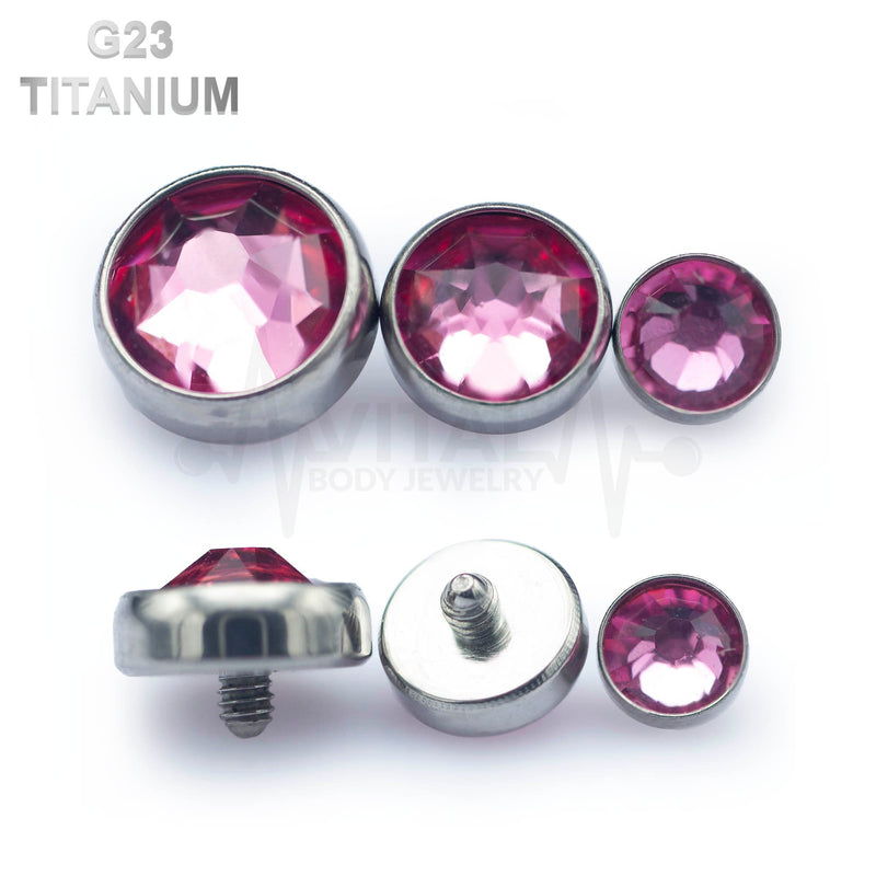 Titanium Color Gems Dermal Anchor Top, Flat Bottom Dome, , Internally Threaded • Vital Body Jewelry