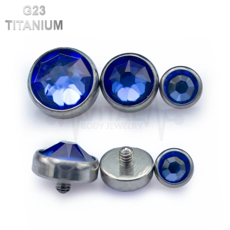 Titanium Color Gems Dermal Anchor Top, Flat Bottom Dome, , Internally Threaded • Vital Body Jewelry