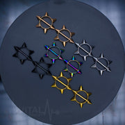 14G surgical steel nipple shields with a 6 point spike star design for an edgy look and secure fit