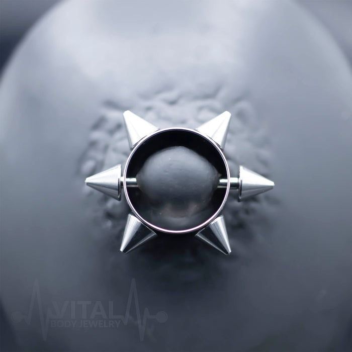 Surgical Steel • Nipple Shield, 6 Point Spike Star, 14G, Externally Threaded, Sold By Pair Only • Vital Body Jewelry