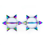 14G surgical steel nipple shields with a fierce 6 point spike star design for bold style and comfort, sold as a pair