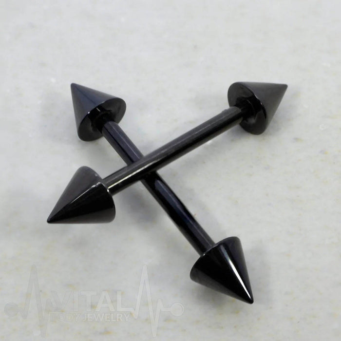 Pair of Black Nipple Barbells, 14G, 12mm 14mm and 16mm, PVD Coated, Externally Threaded  • Vital Body Jewelry