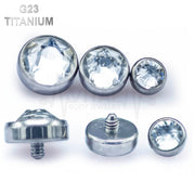 14G titanium dermal anchor top with colored gems in flat bottom dome design, available in 3mm, 4mm, and 5mm sizes.