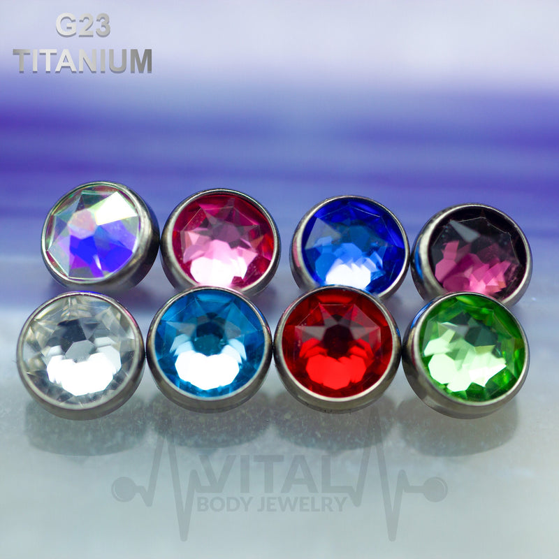 14G titanium dermal anchor top with colored gems, flat bottom dome design for a secure and elegant look