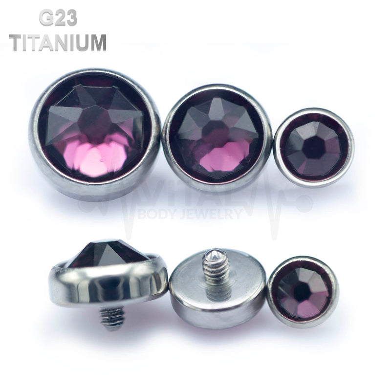 Titanium Color Gems Dermal Anchor Top, Flat Bottom Dome, , Internally Threaded • Vital Body Jewelry