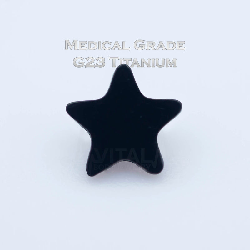 14G titanium dermal top in star shape with PVD coating available in gold, black, and silver for versatile styling options