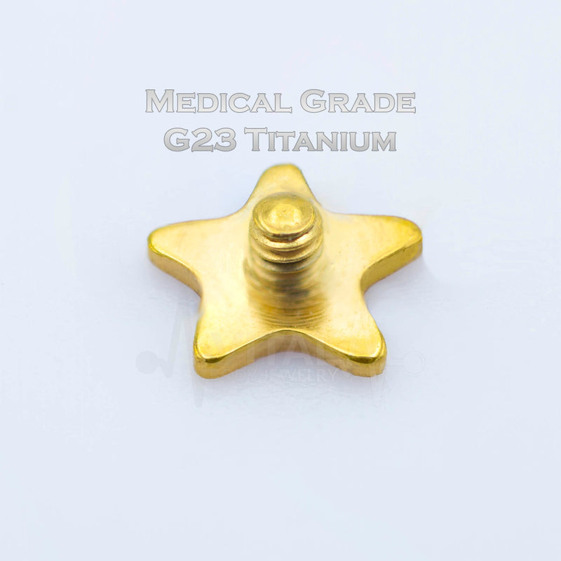 14G Titanium Star Shaped Dermal Tops, PVD Coated in Gold, Black and Silver Internally Threaded • Vital Body Jewelry