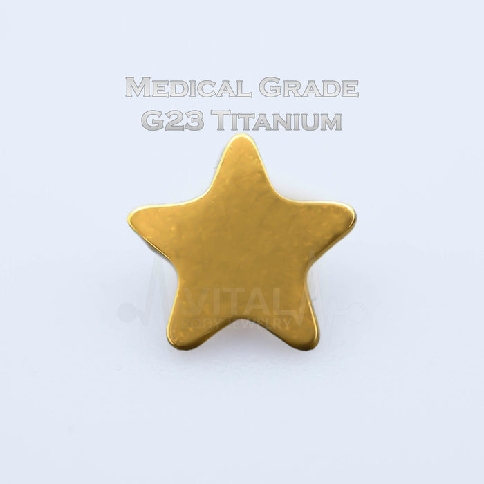 14G Titanium Star Shaped Dermal Tops, PVD Coated in Gold, Black and Silver Internally Threaded • Vital Body Jewelry