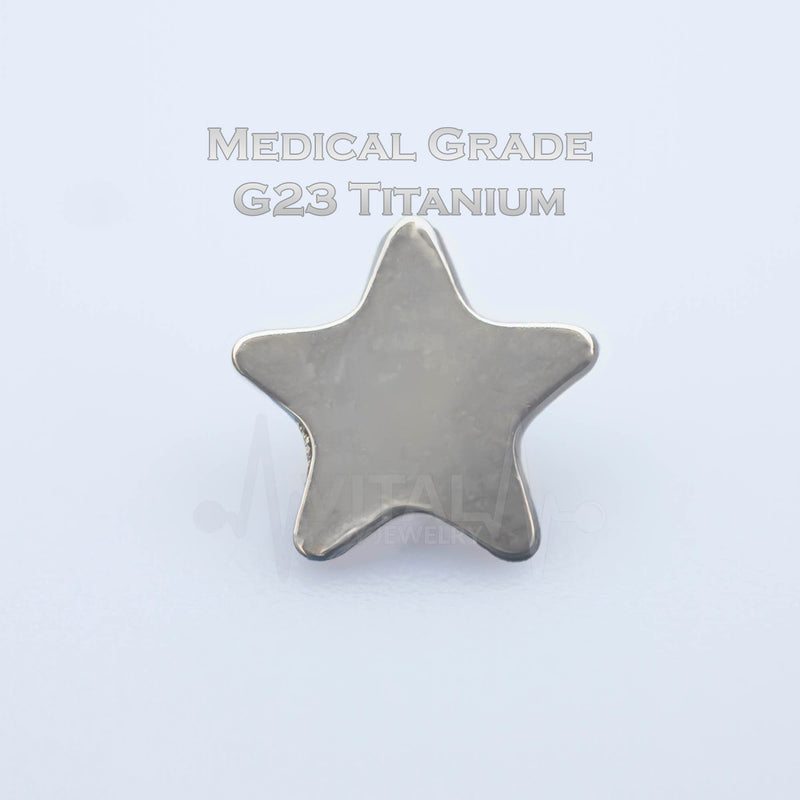 14G Titanium Star Shaped Dermal Tops, PVD Coated in Gold, Black and Silver Internally Threaded • Vital Body Jewelry