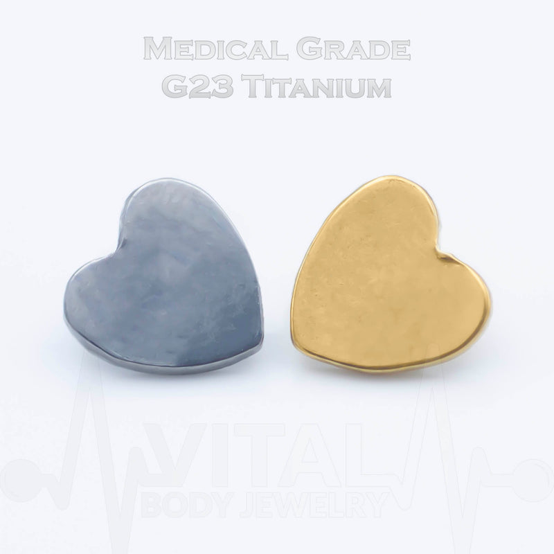 Heart Shape 14G Titanium Dermal Anchor Tops, PVD Coated in Gold - Vital Body Jewelry