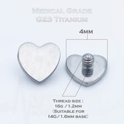 14G titanium dermal anchor top in heart shape with PVD coated gold finish for stylish body art decoration.