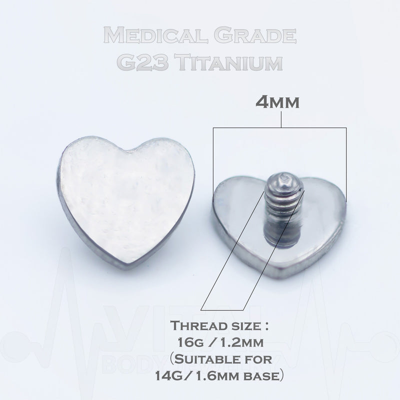 14G titanium dermal anchor top in heart shape with PVD coated gold finish for stylish body art decoration.