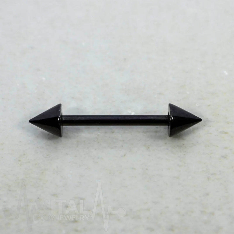 14G PVD coated surgical steel nipple barbells with spike ends for bold, edgy body jewelry style, perfect for everyday wear and healing.