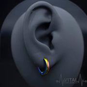 20G surgical steel huggie hoop earrings with dome design available in black, silver, gold, and rainbow colors for a stylish accessory.
