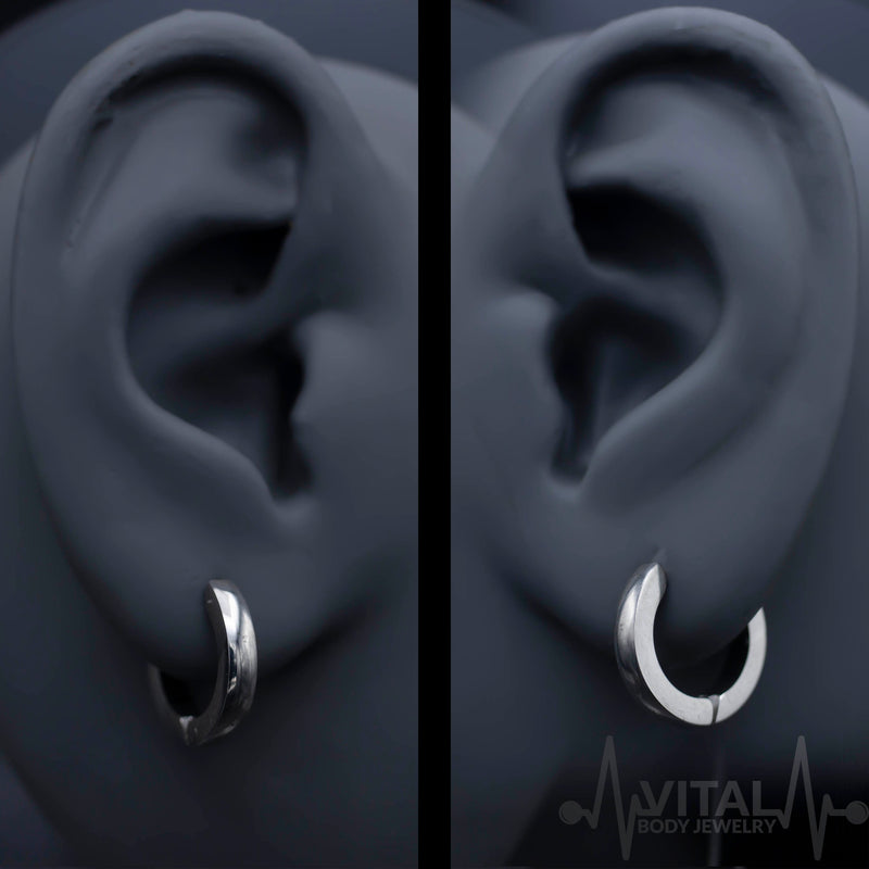 Pair of Surgical Steel Dome Hoop Mens Earrings in Black, Silver, Gold and Rainbow, Huggies