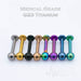 16G titanium labret stud with PVD multicolored coating and 3mm ball end for versatile lip and cartilage piercings