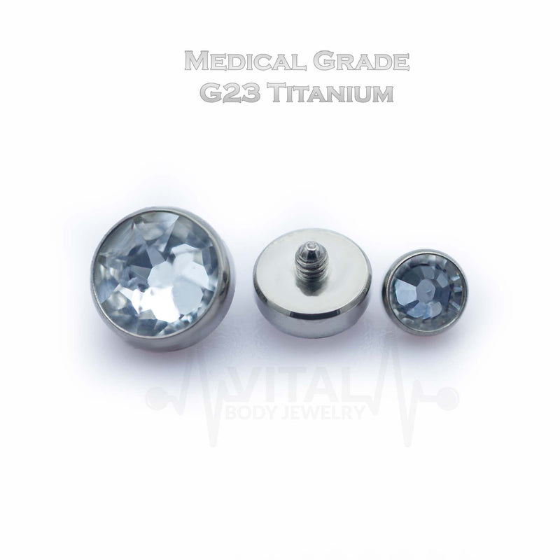 14G Titanium Dermal Anchor Tops, PVD Coated in Gold Rose Gold Black and Silver, CZ Gem Top, Internally Threaded • Vital Body Jewelry