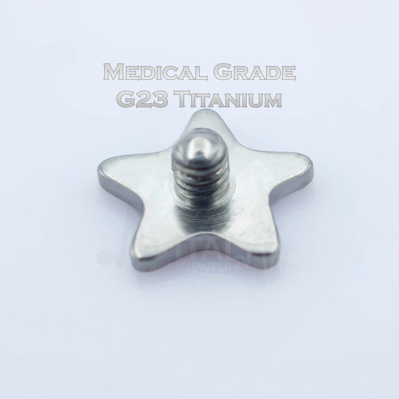 14G Titanium Star Shaped Dermal Tops, PVD Coated in Gold, Black and Silver Internally Threaded • Vital Body Jewelry