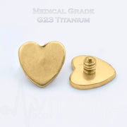 14G titanium dermal anchor top in heart shape with PVD coated gold finish, designed for a comfortable and stylish look.